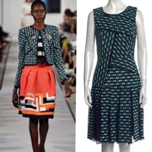 ◇$3,700 OSCAR DE LA RENTA PICASSO BLUE METALLIC TWEED RUNWAY DRESS US 4